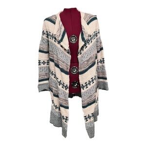 RW & Co. Cotton Blend Open Front Long Jacquard Cardigan